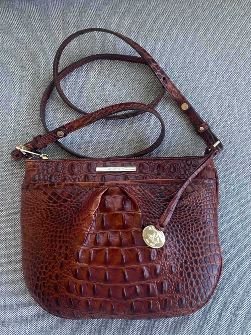 Brahmin RARE “Tara” pleated front Crossbody in Pecan Melbourne & Hands-Free!